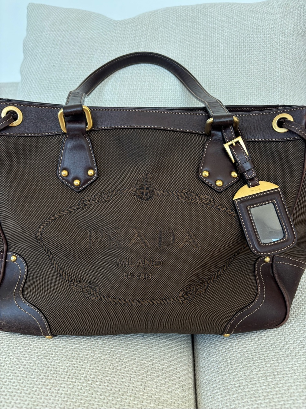 Prada Dark Brown Canvas Jacquard Tote Bag - Picture 9 of 14